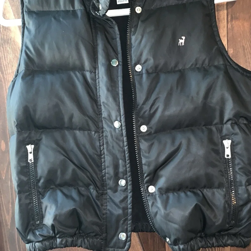 Old Navy Girls Down Puffer Vest S Black Quilted Sleeveless Pink Deer Snaps Zips‎